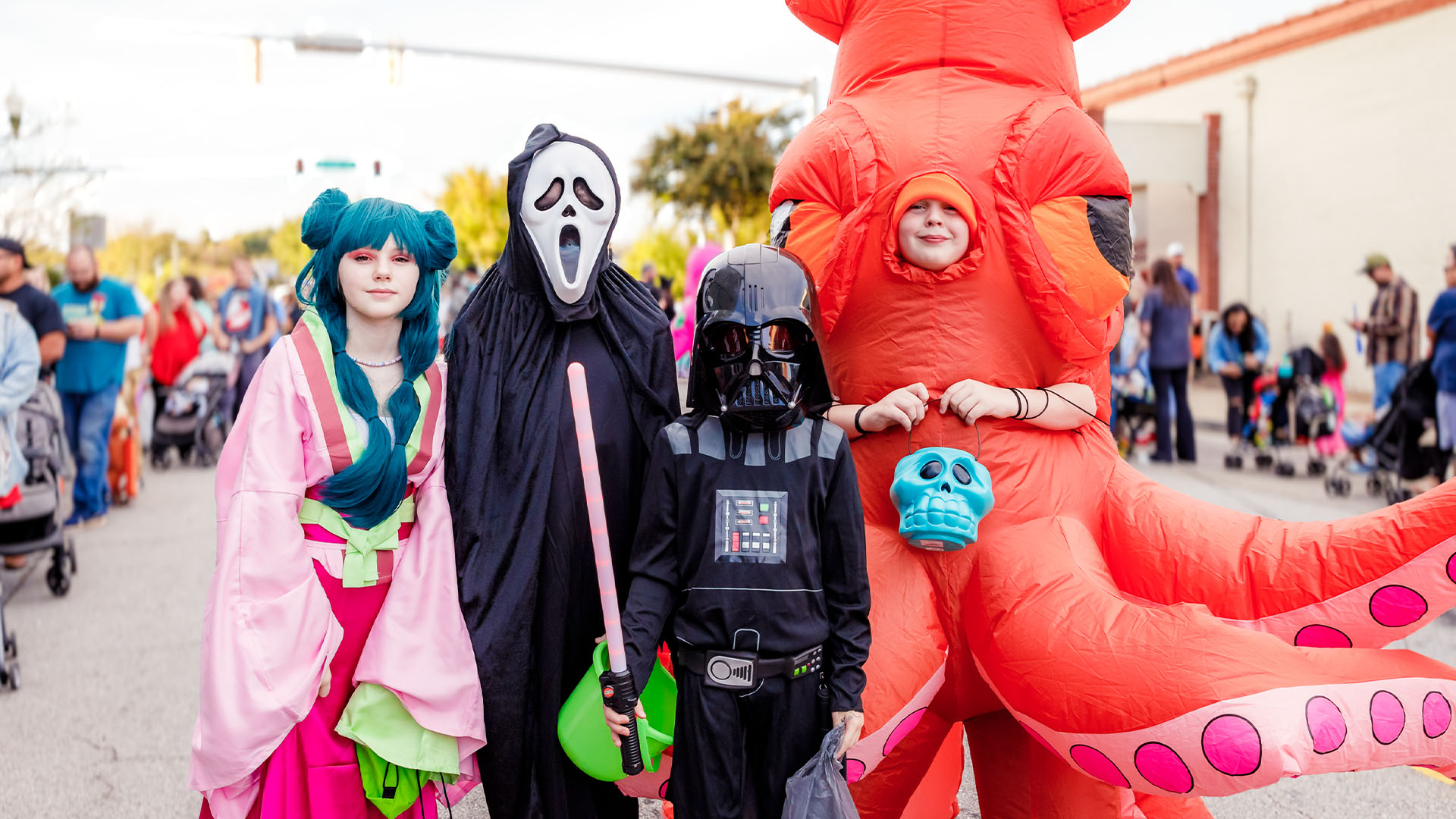 Trick or treaters dressed up during Winder's Spooktacular event